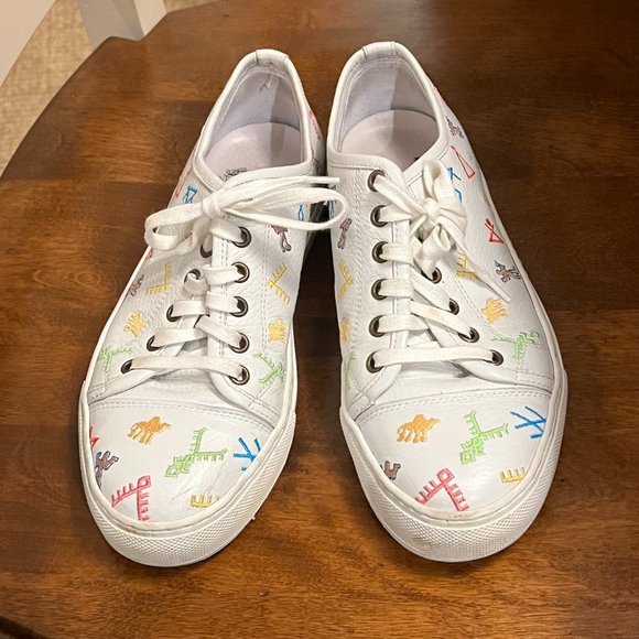 Del Toro Embroidered Leather Moroccan Theme Lace Up Low Top Sneakers 7 - Picture 2 of 13